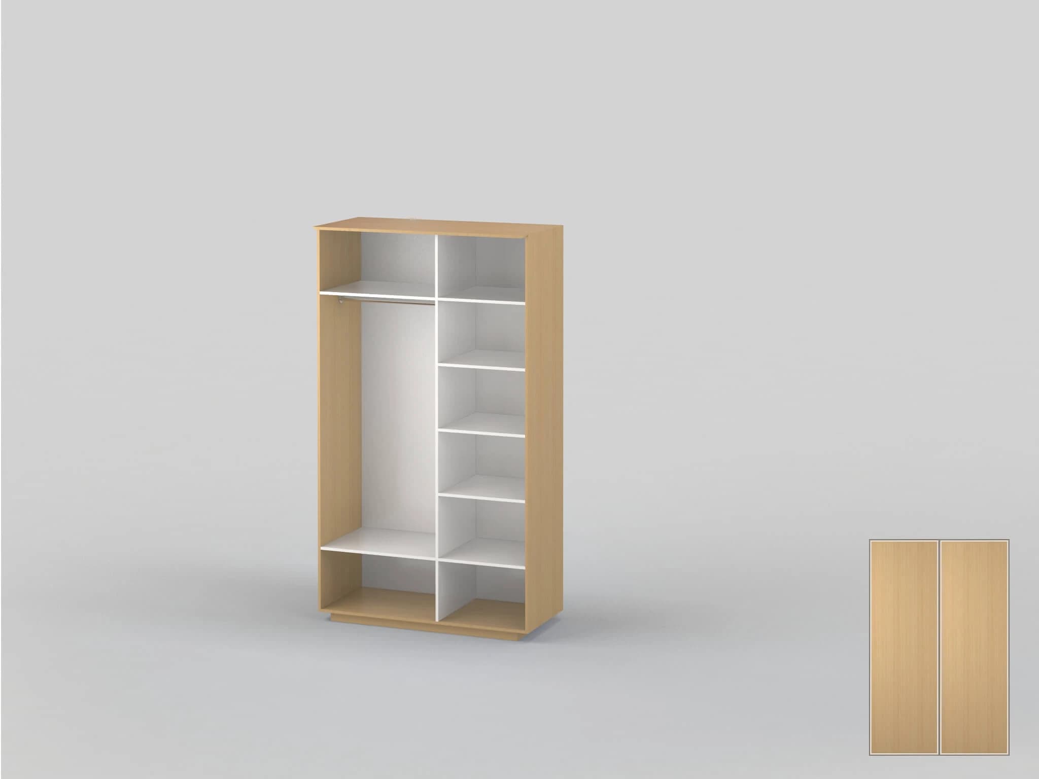 Double-door wardrobe 1400 mm wide — Beech