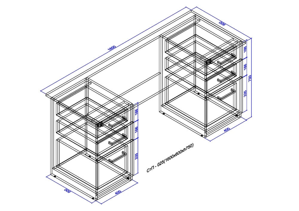Writing desk with two pedestals 1600x600x750 2