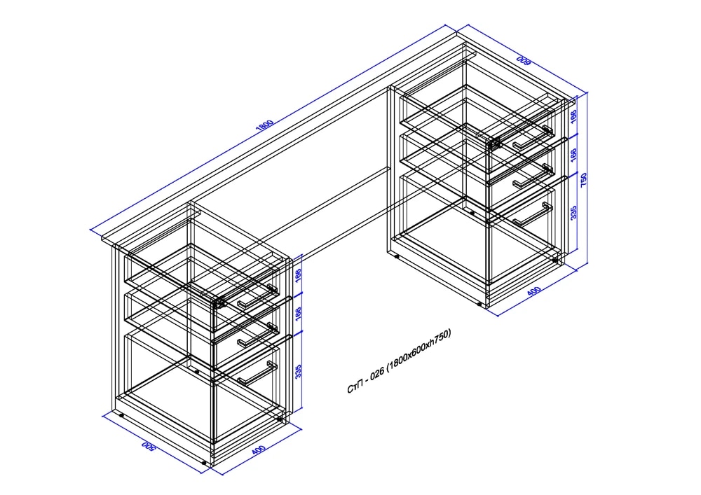 Writing desk with two pedestals 1800x600x750 2