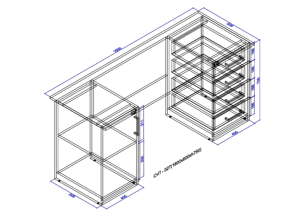 Writing desk with two pedestals 1600x600x750 2