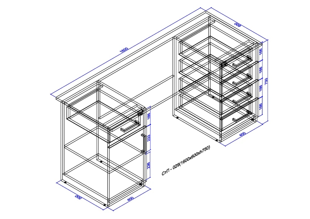 Writing desk with two pedestals 1600x600x750 2