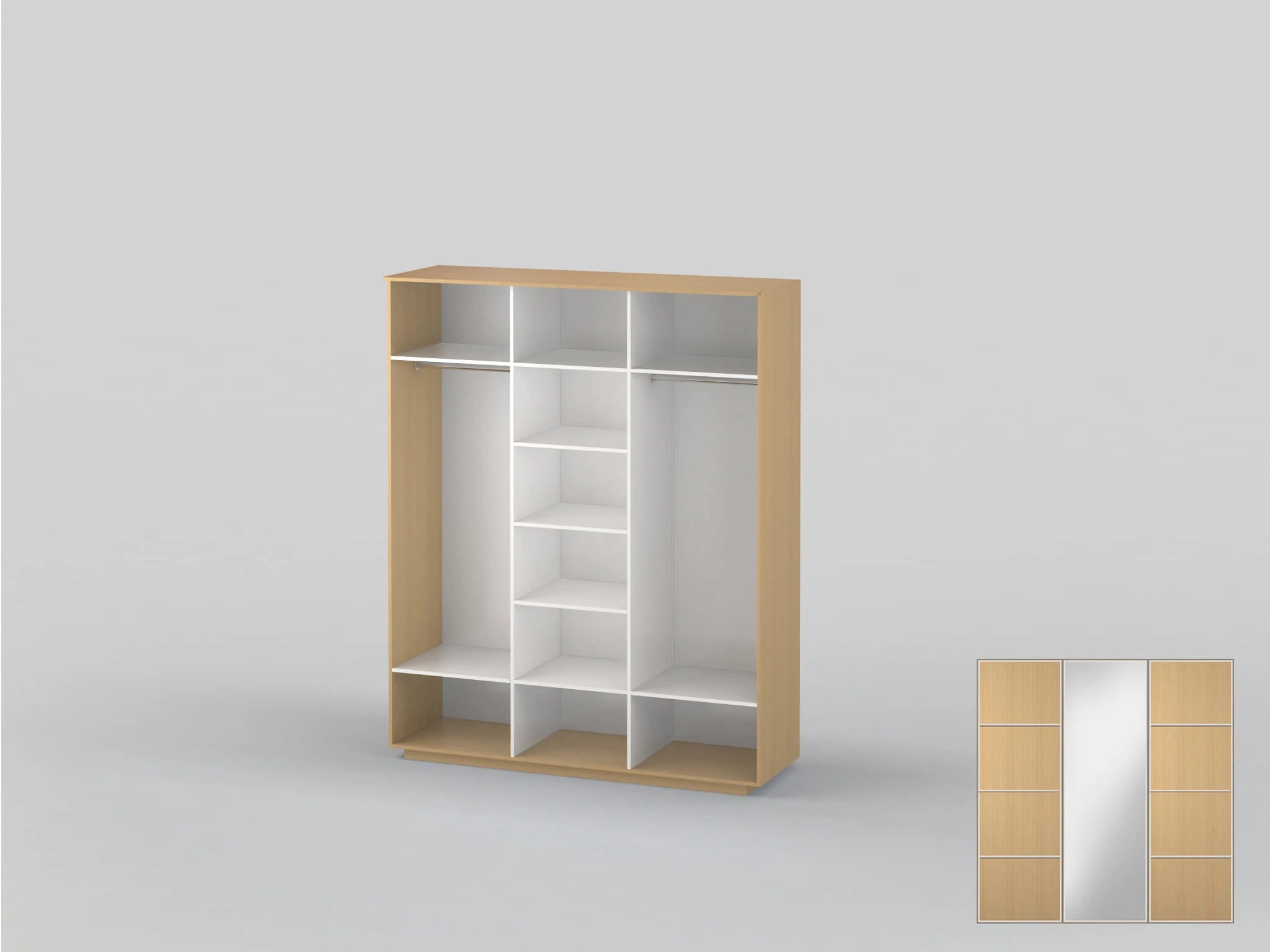 Three-door wardrobe width 1991 mm beech