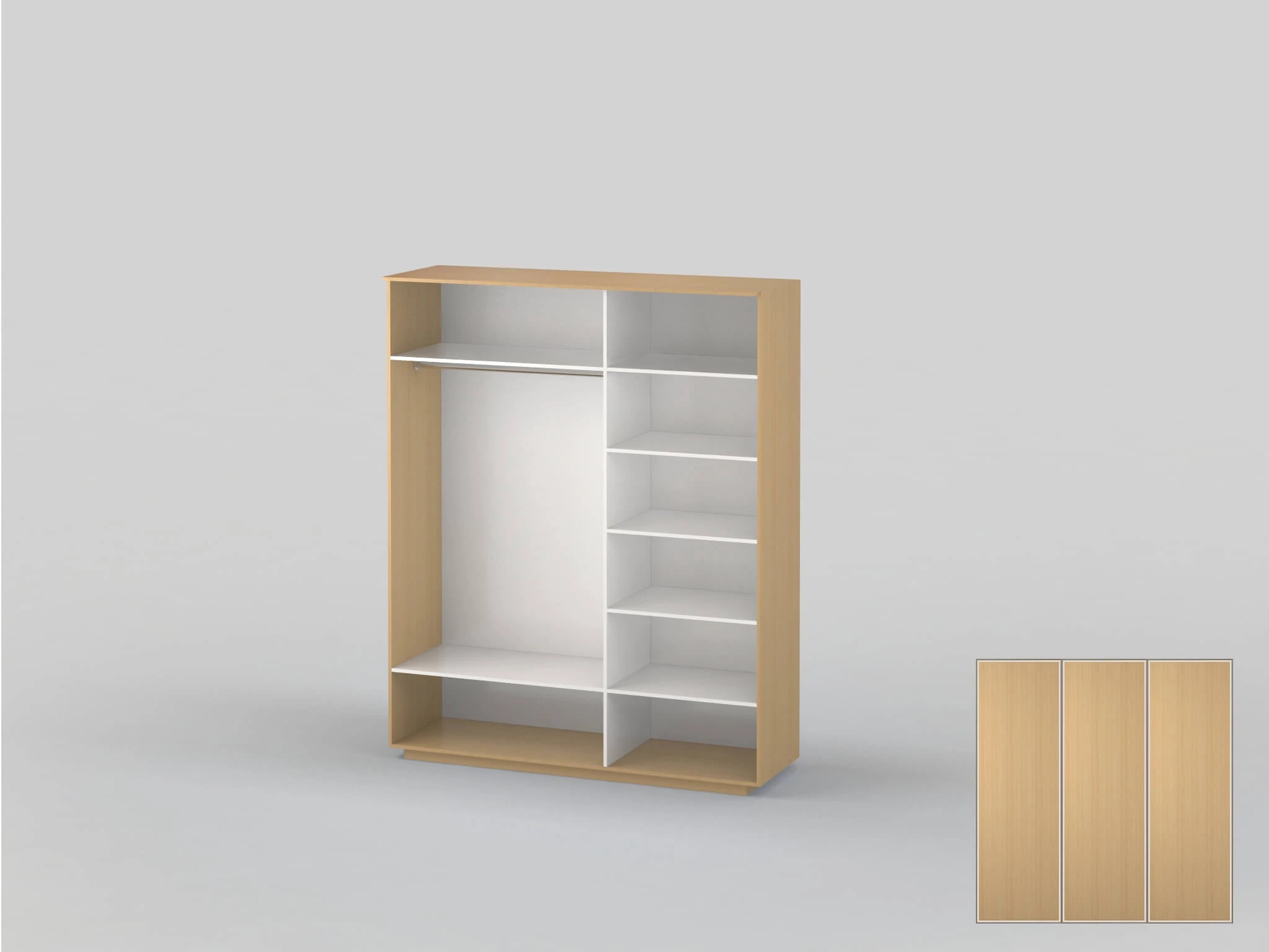 Three-door closet with a width of 1991 mm beech