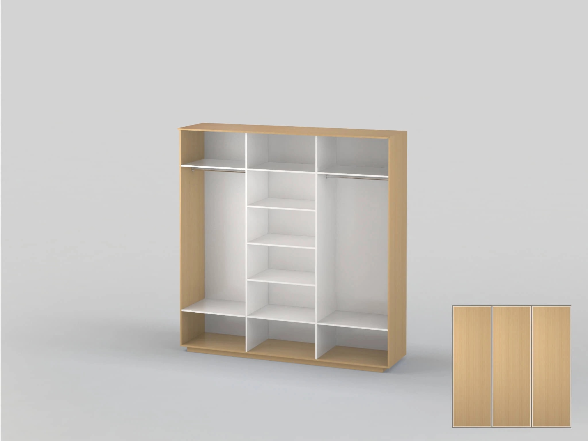 Three-door closet with a width of 2391 mm beech