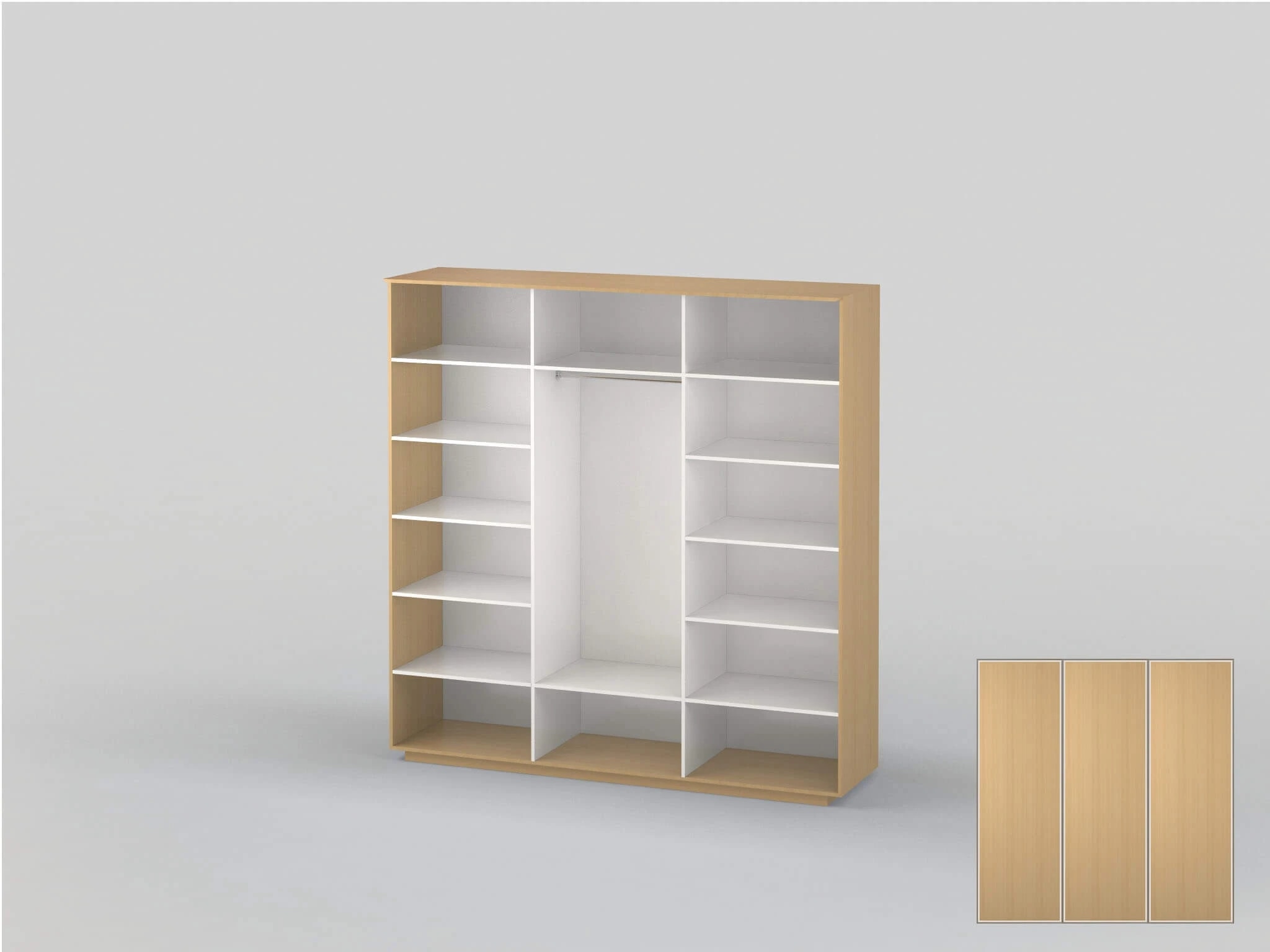 Three-door closet with a width of 2391 mm beech