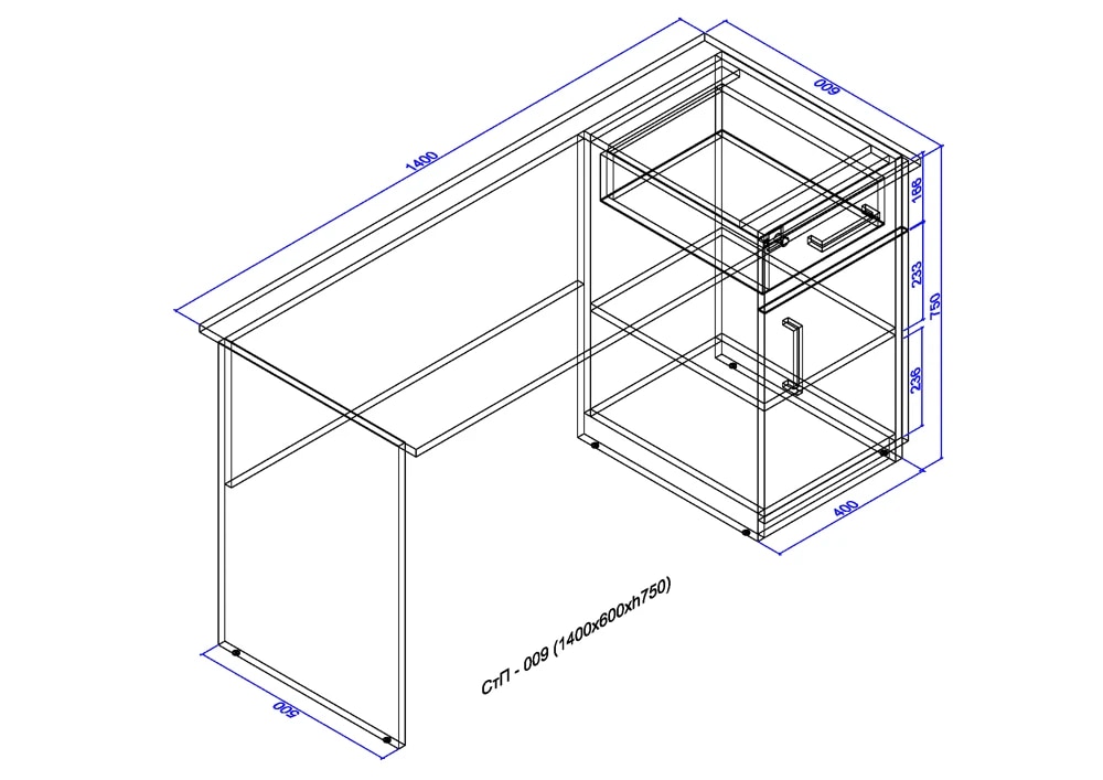 Desk with cabinet 1400x600x750 2
