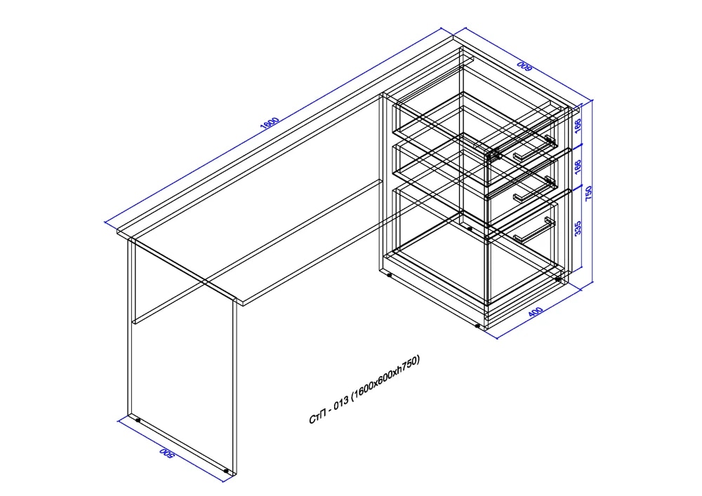 Desk with cabinet 1600x600x750 2