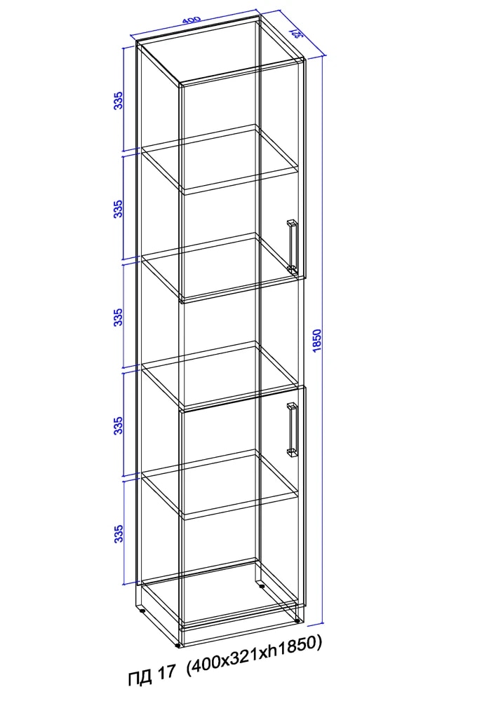 Шафа-пенал з відкритою полицею 1850x400x320 бук 2