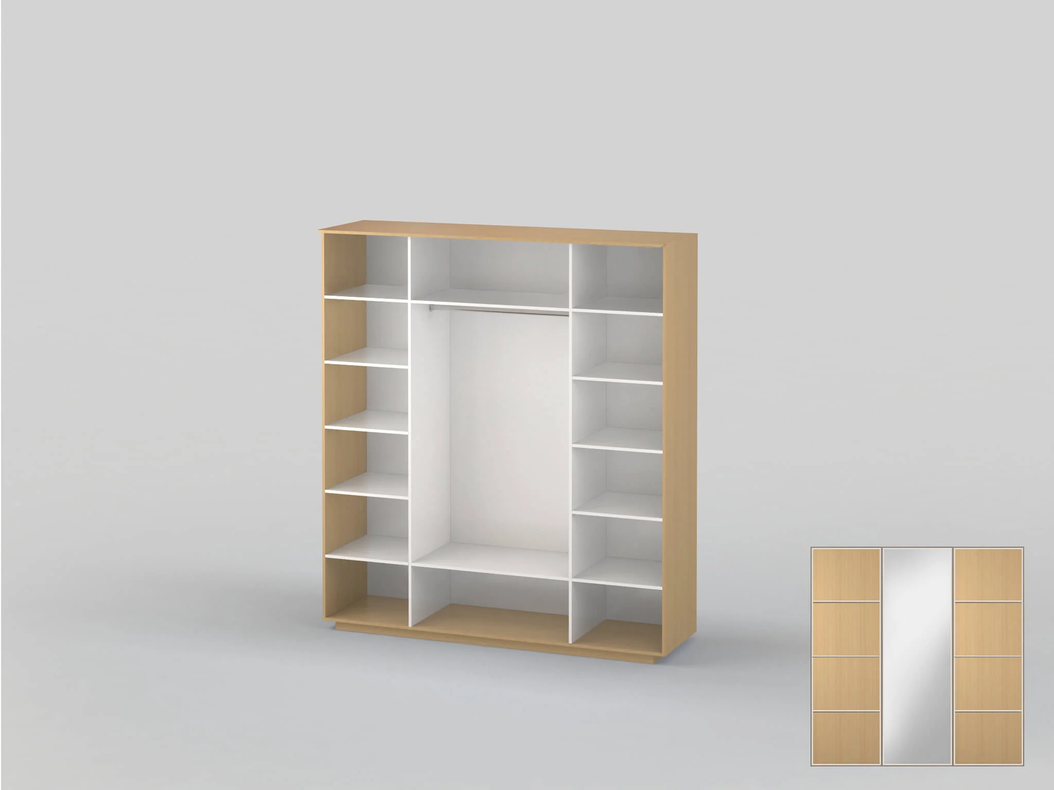 Three-door closet with a width of 2191 mm beech
