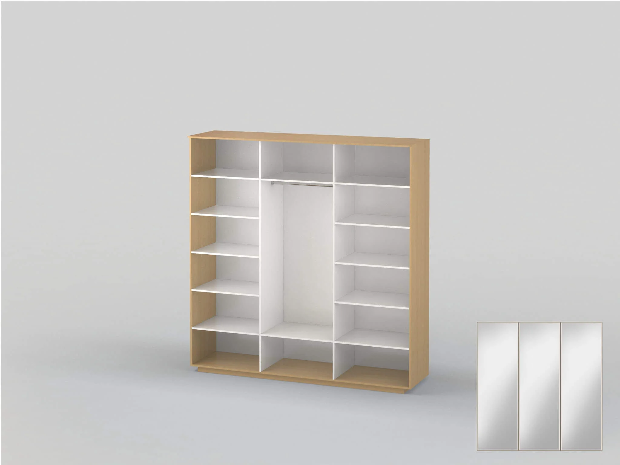 Three-door wardrobe 2391 mm wide beech