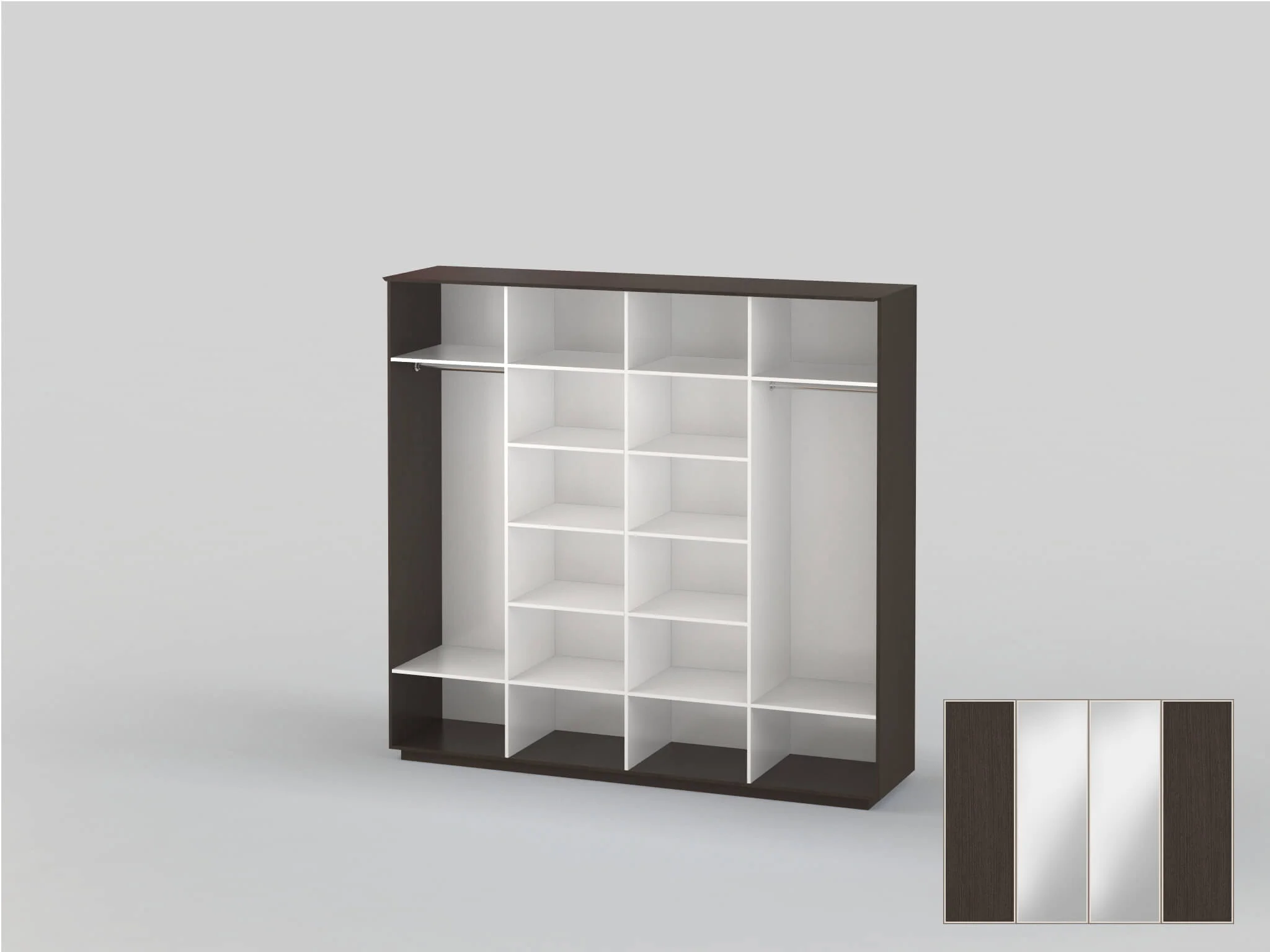 Шкаф-купе четырехдверный шириной 2582 мм венге