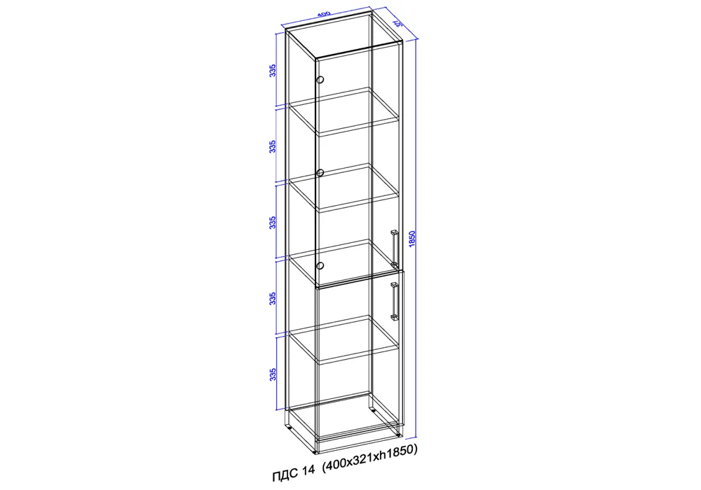 Шкаф-пенал открытый со стеклом 1850x400x320 венге