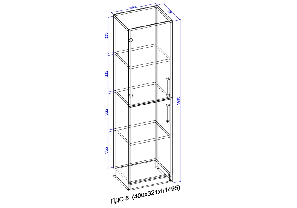 Шафа-пенал відкрита зі склом 1495x400x320 бук